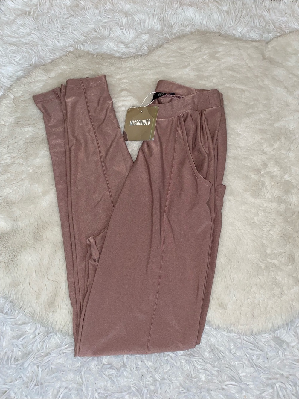 Missguided pintuck front trousers pants pull on pink mauve metallic size small